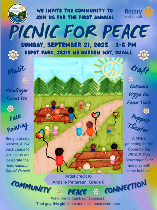 Rotary Club of Duvall Invites the Community to Celebrate International Day of Peace with “Picnic for Peace”